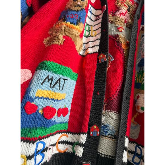 Vintage 1995 Eagle’s Eye Teacher School Novelty Cardigan Sweater 3X Ramie Cotton - Picture 5 of 9
